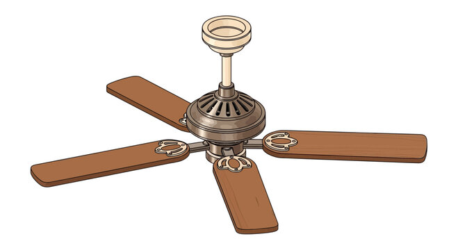 Classic ceiling fan with five wooden blades showcasing vintage design