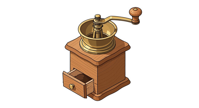 Handcrafted coffee mill illustration showcasing vintage charm and rustic design