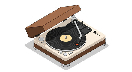Fototapeta premium Isometric vintage turntable illustration with retro charm and classic design