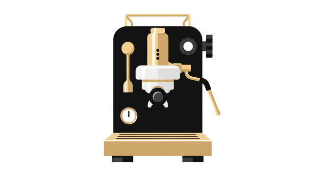 Stylized espresso machine illustration featuring classic design elements