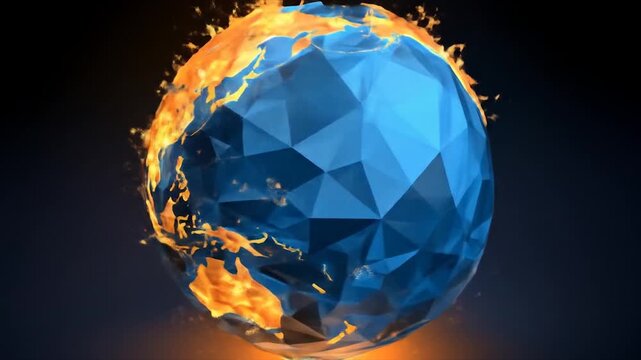 Abstract earth globe with fiery elements and geometric design