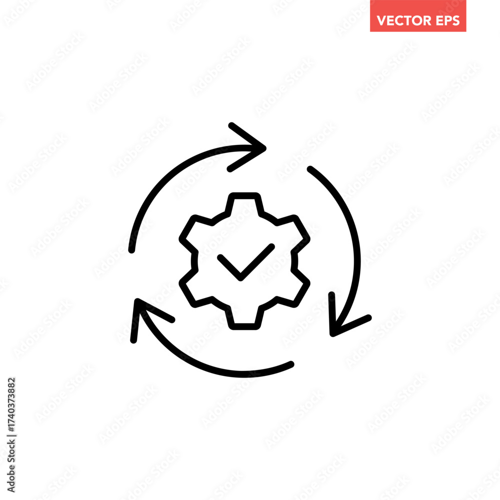 Wall mural black single round gear update confiremed line icon, simple cogwheel process flat design vector pict