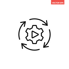 Single round gear workflow line icon, simple cogwheel process cycle glyph flat design vector pictogram, infographic interface elements for app logo web button ui ux isolated on white background