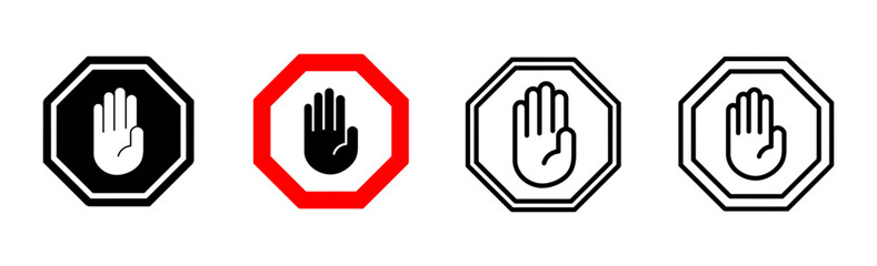Stop icon set. stop road sign. hand stop icon vector