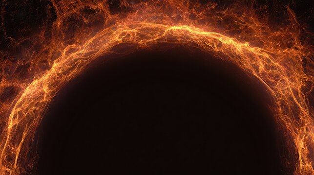 A fiery ring arcs against a dark void, swirling with textured orange and yellow luminous energy