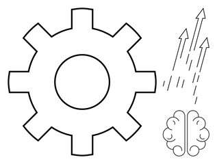 Gear signifies engineering, brain symbolizes creativity, and arrows denote progress. Ideal for innovation, technology, growth strategy, problem-solving, education engineering productivity. Simple