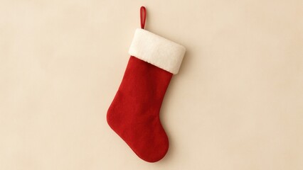 Festive red stocking on beige wallpaper for desktop