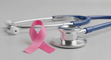 Healthcare and Breast Cancer Awareness with Medical Stethoscope and Pink Ribbon