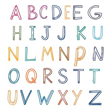 A colorful hand-drawn alphabet from A to Z against a white backdrop