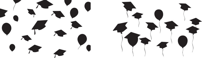 Graduation caps and balloons background celebration academic achievement design © Nazia