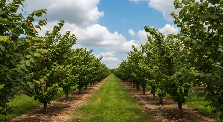 Naklejka premium Hazelnut Orchard on a Sunny Day