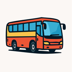 Cartoon Illustration of a Modern Orange and Yellow Passenger Bus