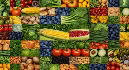 Fresh Produce Collage: Healthy Eating and Vegan Lifestyle Concept