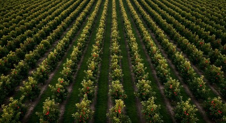 Aerial View of Apple Orchard Rows