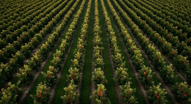 Aerial View of Apple Orchard Rows