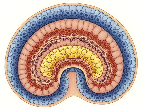 Cross Section Illustration of Gastrulation Showing Three Germ Layers in Early Embryo
