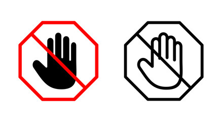 Stop icon symbol for apps and websites. stop road sign. hand stop sign and symbol. Do not enter stop red sign with hand