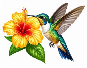 Obraz premium Vector Illustration of Hummingbird Hovering Near Flower
