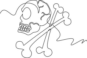 one line art skull and cross bones vector illustration. line art, one continuous line, simple, hand drawn and sketch style. for icons, symbols, signs or logos. PNG