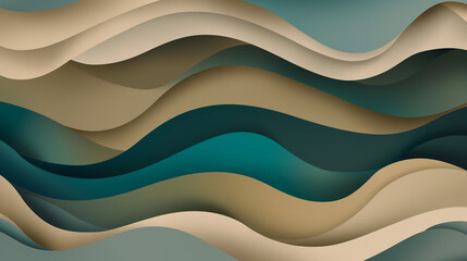 Abstrato com formas curvas e onduladas em tons de bege, marrom e azul-petróleo
