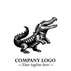 Black and White Crocodile Logo in Minimalist Modern Vector Design for Branding and Creative Identity