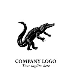 Black and White Crocodile Logo in Minimalist Modern Vector Design for Branding and Creative Identity
