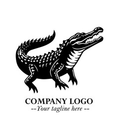 Black and White Crocodile Logo in Minimalist Modern Vector Design for Branding and Creative Identity