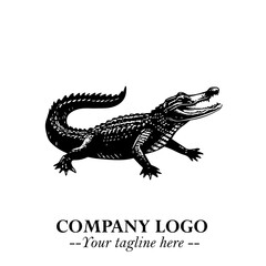 Black and White Crocodile Logo in Minimalist Modern Vector Design for Branding and Creative Identity