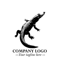 Naklejka premium Black and White Crocodile Logo in Minimalist Modern Vector Design for Branding and Creative Identity
