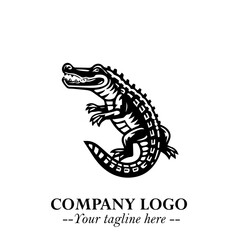 Black and White Crocodile Logo in Minimalist Modern Vector Design for Branding and Creative Identity