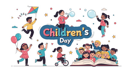 World children's day background. Happy International Children's Day design. November 20. Childrens Day celebration. Template for Poster, Banner, Flyer, Greeting Card, Post. Cartoon Vector illustration