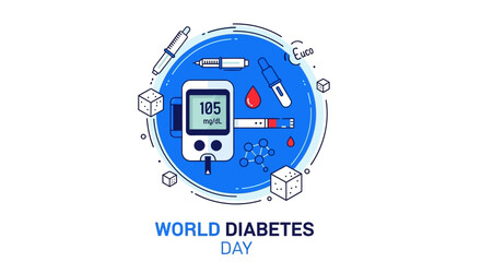 Fototapeta premium World Diabetes Day illustration (blue circle + glucose test)
