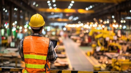 Obraz premium Warehouse safety inspection manufacturing facility action shot industrial environment worker perspective safety management