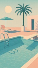 Fototapeta premium Retro summer poolside escape mobile wallpaper