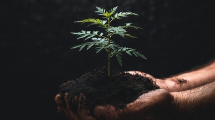 Nurturing growth a seedling in hands nature's embrace plant care indoor setting close-up focus sustainability concept