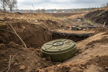 Anti-Tank Mine Buried in the Ground – Realistic Military Explosive Device Illustration  
