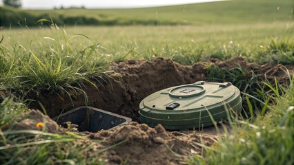 Anti-Tank Mine Buried in the Ground &ndash; Realistic Military Explosive Device Illustration