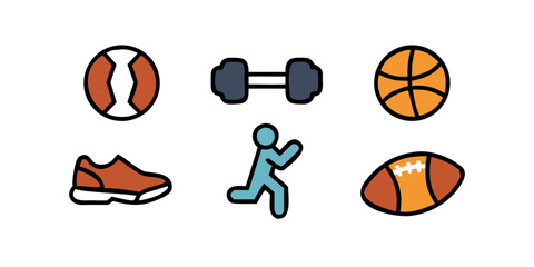 Fitness and Sports Vector Icons – Gym, Dumbbell, and Basketball Set