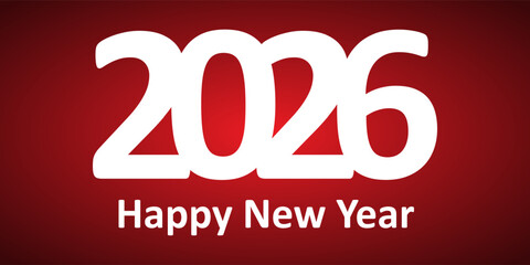 Bold White 2026 New Year Greeting Vector on Red Gradient Background. This design is perfect for New Year greetings, offering an impactful aesthetic that works across print and digital platforms.  