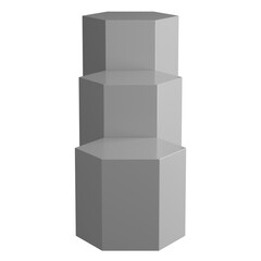 3d Render of 4 hexagon podiums in grey color. transparent background.