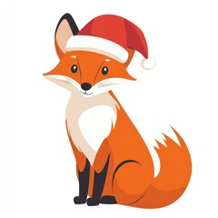 Obraz premium Fox wearing santa hat illustration animal christmas.