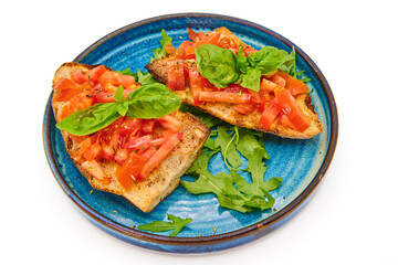 Italian bruschetta with fresh tomatoes, basil, and crusty bread