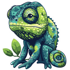 Chameleon skillfully changes color to blend with vibrant surroundings in a creative vector artwork