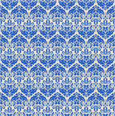 Elegant Damask Seamless Pattern – Luxury Vintage Floral Ornament Background in blue and white