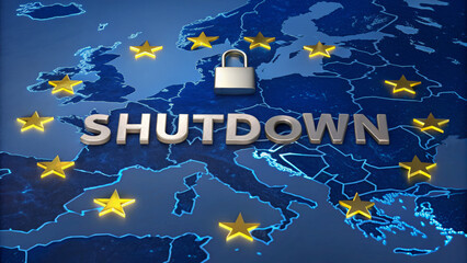 Shutdown lock over europe map budgetshutdowngovernmentfurlougheconomyusa tense political disruption image