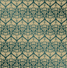Elegant Damask Seamless Pattern – Luxury Vintage Floral Ornament Background in gold and dark green