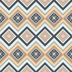 Beige and Navy Ethnic Diamond Seamless Pattern