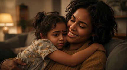 Mother and daughter share a loving embrace at home