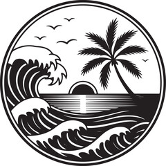Obraz premium Sunset and coconut tree vector, coconut tree and sunset design.