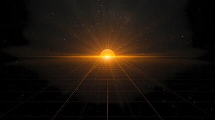 Bright orange sunburst lens flare effect with streaks of light on a dark background